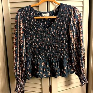 ruffled blue & pink blouse